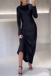 Mixiedress Round Neck Long Sleeves Satin Maxi Party Dress