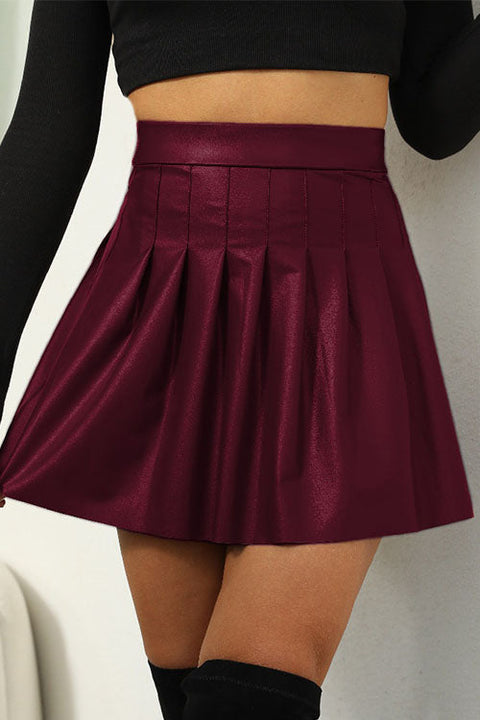 Mixiedress High Waist Faux Leather Pleated Mini Skirt