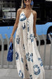 Mixiedress Halter V Neck Open Back Printed Swing Maxi Vacation Dress