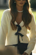 Mixiedress V Neck Bow Tie Front Elegant Sweater