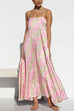 Mixiedress Spaghetti Strap Empire Waist Floral Print Swing Maxi Dress