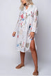 Mixiedress V Neck Long Sleeves Side Split Embroidery Shirt Dress