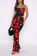 Mixiedress U Neck Hibiscus Print Bodycon Maxi Cami Dress