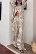 Mixiedress Cactus Print Lapel Long Sleeves Shirt Elastic Waist Wide Leg Pants Set