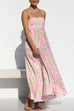 Mixiedress Spaghetti Strap Empire Waist Floral Print Swing Maxi Dress