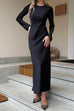 Mixiedress Round Neck Long Sleeves Satin Maxi Party Dress