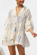 Mixiedress Flare Sleeves Button Down Graffiti Print Ruffle Shirt Dress