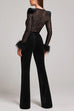 Mixiedress Feather Cuffs Bell Bottom Velvet Splice Jumpsuit