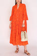 Mixiedress V Neck Flare Sleeves Lace Hollow Out Tiered Maxi Dress