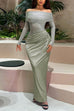 Mixiedress Off Shoulder Long Sleeves Mesh Splice Maxi Dress