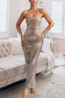 Mixiedress Strapless Back Slit Rhinestone Bodycon Maxi Party Dress