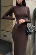 Mixiedress Mockneck Long Sleeves Bodycon Knit Maxi Dress