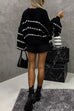 Mixiedress Lantern Sleeves Color Block Chunky Knit Sweater