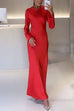 Mixiedress Round Neck Long Sleeves Satin Maxi Party Dress