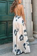 Mixiedress Halter V Neck Open Back Printed Swing Maxi Vacation Dress