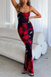 Mixiedress U Neck Hibiscus Print Bodycon Maxi Cami Dress