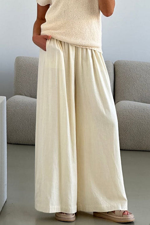 Mixiedress Elastic Waist Pocketed Wide Leg Cotton Linen Pants