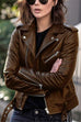 Mixiedress Vintage Lapel Zip Up Faux Leather Moto Jacket