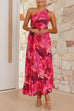 Mixiedress One Shoulder Asymmetrical Pleated Floral Maxi Dress