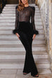 Mixiedress Feather Cuffs Bell Bottom Velvet Splice Jumpsuit