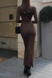 Mixiedress Mockneck Long Sleeves Bodycon Knit Maxi Dress