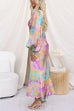 V Neck Long Sleeves Cut Out Printed Maxi Dress