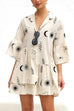 Mixiedress Flare Sleeves Button Down Graffiti Print Ruffle Shirt Dress