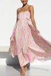 Mixiedress Spaghetti Strap Empire Waist Floral Print Swing Maxi Dress