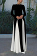 Mixiedress Long Sleeves Color Block Swing Maxi Dress