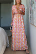 V Neck Short Sleeves Backless Printed Maxi Dress