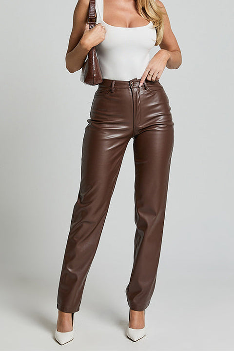 Mixiedress High Rise Pocketed Casual Faux Leather Pants