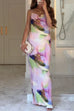 Mixiedress Romantic Print Pleated Bodycon Maxi Cami Dress