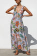 Mixiedress Sleeveless V Neck Floral Print Maxi Holiday Dress