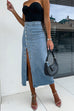 Mixiedress Button Down Slit Midi Denim Skirt