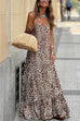 Mixiedress Halter Backless Leopard Ruffle Swing Maxi Dress