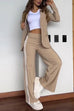 Mixiedress Color Block Open Front Blazer Elastic Waist Slit Wide Leg Pants Set