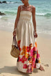 Mixiedress Bow Shoulder Smocked Floral Print Cami Maxi Vacation Dress