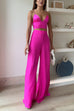 V Neck Crop Cami Top and Slit Wide Leg Pants Two-piece Set