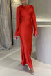 Mixiedress Round Neck Long Sleeves Satin Maxi Party Dress