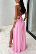 Mixiedress Deep V Neck Halter Tie Knot Backless Slit Maxi Dress