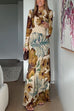 Long Sleeves Backless Botanical Print Maxi Dress