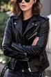 Mixiedress Vintage Lapel Zip Up Faux Leather Moto Jacket