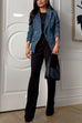 Mixiedress Notch Collar Double Breasted Denim Blazer