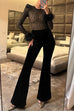 Mixiedress Feather Cuffs Bell Bottom Velvet Splice Jumpsuit