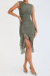 Mixiedress Sleeveless Ruffle High Low Hem Ruched Bodycon Dress