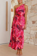 Mixiedress One Shoulder Asymmetrical Pleated Floral Maxi Dress