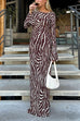 Mixiedress Boat Neck Bell Sleeves Animal Print Maxi Dress