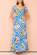 Mixiedress Square Collar Puff Sleeves High Waist Floral Print Maxi Dress