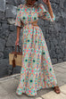 Mixiedress Puff Sleeves Backless Lace-up Printed Maxi Vacation Dress