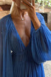 Deep V Neck Drawstring Waist Flowy Maxi Beach Cover-up Dress